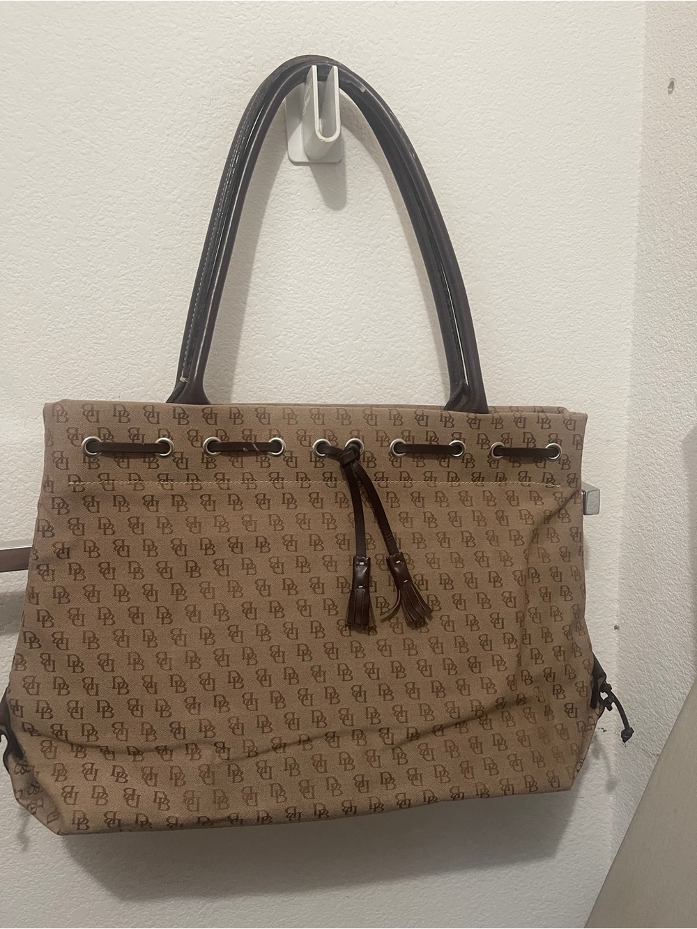 Dooney & Bourke Tan Brown Signature Drawstring Tote